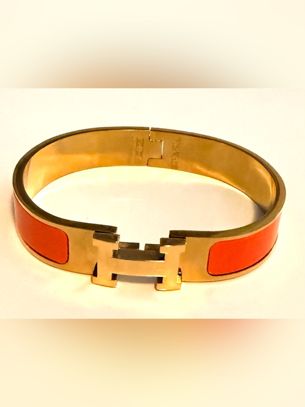H Orange Enamel Bracelet in Gold
